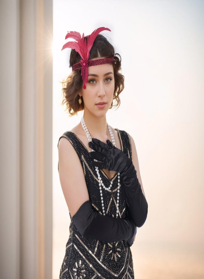 yeabwps 1 Pcs 1920s Flapper Headpiece Red Feather Headband Roaring 20s Gatsby Hair Accessories (Red) - Image 2